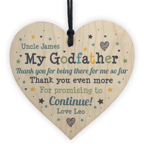 Personalised Godfather Gift Wood Heart Godparent Gift Present 