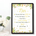 Nan Gift Personalised Print Framed Birthday Xmas Gift For Nan 