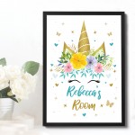 UNICORN PRINT Personalised Girls Bedroom Sign Nursery Print Gift