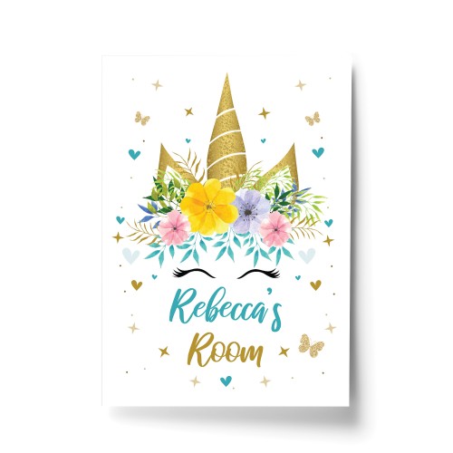 Personalised Girls Bedroom Sign Nursery Print Unicorn Gift