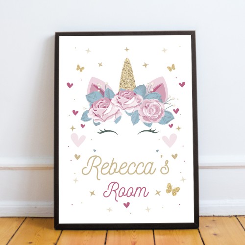 Girl Bedroom Sign Personalised Unicorn Print Nursery Frame Print