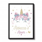 Girl Bedroom Sign Personalised Unicorn Print Nursery Frame Print