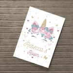 Girl Bedroom Sign Personalised Unicorn Nursery Print Gift