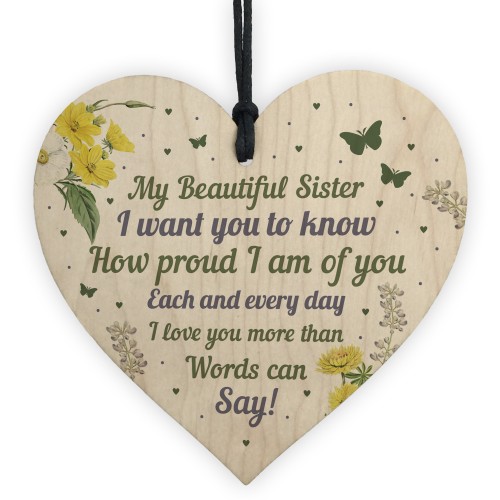 Beautiful Sister Wood Heart Cute Sister Birthday Christmas Gifts