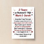 3rd Wedding Anniversary Gift For Husband or Wife Print Keepsake