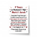 4th Wedding Anniversary Gift For Husband or Wife Print Keepsake 