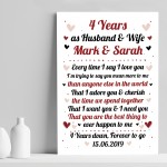 4th Wedding Anniversary Gift For Husband or Wife Print Keepsake 