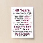 40th Anniversary Gift Personalised Print 40th Anniversary Card