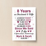 8th Anniversary Gift Personalised Print 8th Anniversary Card