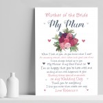 Mother of the Bride Personalised Print Wedding Gift Poem Gift