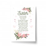 Sister Gift For Birthday Xmas Best Friend Keepsake Poem Print