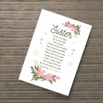 Sister Gift For Birthday Xmas Best Friend Keepsake Poem Print