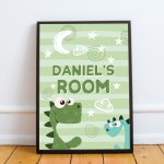 Personalised Boys Bedroom Sign Dinosaur Print Boy Nursery Decor 