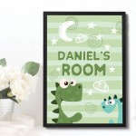 Personalised Boys Bedroom Sign Dinosaur Print Boy Nursery Decor 