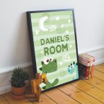 Personalised Boys Bedroom Sign Dinosaur Print Boy Nursery Decor 