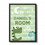 Personalised Boys Bedroom Sign Dinosaur Print Boy Nursery Decor 