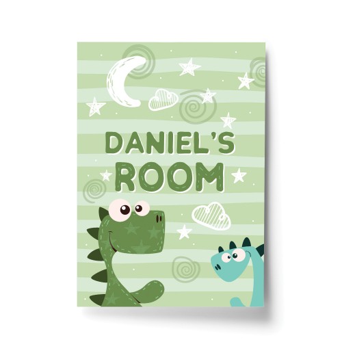 Personalised Nursery Decor Boys Bedroom Sign Dinosaur Print Gift