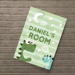 Personalised Nursery Decor Boys Bedroom Sign Dinosaur Print Gift