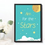 Aim For The Stars Space Wall Art Child Boys Bedroom Print Framed