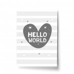 Grey Nursery Print Hello World New Baby Room Pictures Wall Art