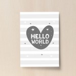 Grey Nursery Print Hello World New Baby Room Pictures Wall Art