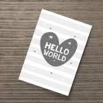 Grey Nursery Print Hello World New Baby Room Pictures Wall Art