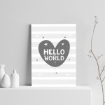 Grey Nursery Print Hello World New Baby Room Pictures Wall Art