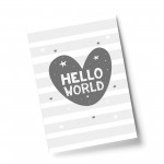 Grey Nursery Print Hello World New Baby Room Pictures Wall Art