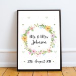 Personalised Wedding Gift Mr and Mrs Framed Anniversary Print