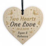 Personalised Wedding Anniversary Gift Wooden Hanging Heart 