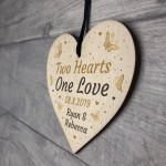 Personalised Wedding Anniversary Gift Wooden Hanging Heart 