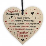 3rd Wedding Anniversary Gift For Him Her Wood Heart Keepsake