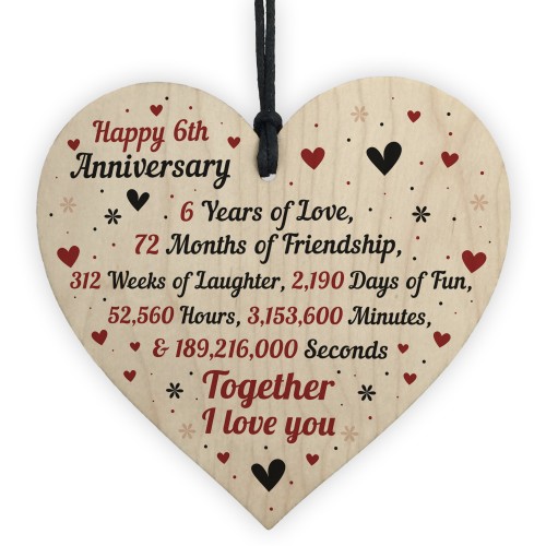 6th Wedding Anniversary Gift For Him Her Wood Heart Keepsake