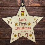 Personalised My 1st First Christmas Star Wooden Hanging Bauble