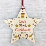 Personalised My 1st First Christmas Star Wooden Hanging Bauble