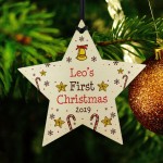 Personalised My 1st First Christmas Star Wooden Hanging Bauble