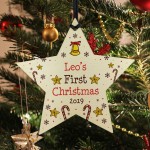 Personalised My 1st First Christmas Star Wooden Hanging Bauble