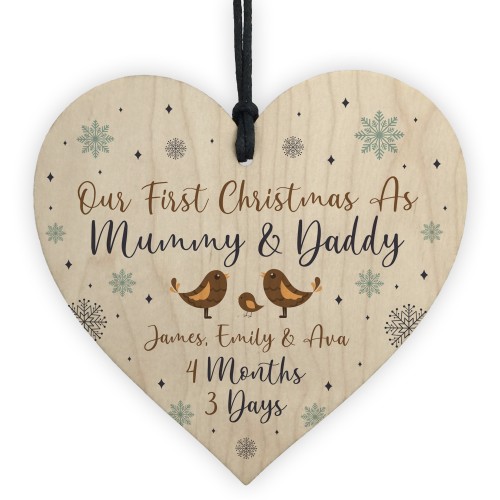 First Christmas as Mummy Daddy Wood Tree Bauble Personalised