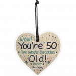 50th Birthday Novelty Gift Idea Wooden Heart Gift For Friend Dad