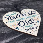 50th Birthday Novelty Gift Idea Wooden Heart Gift For Friend Dad