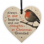 Christmas Robin Memorial Wood Heart Tree Decoration Grandad