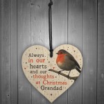 Christmas Robin Memorial Wood Heart Tree Decoration Grandad