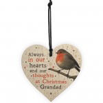 Christmas Robin Memorial Wood Heart Tree Decoration Grandad