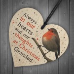 Christmas Robin Memorial Wood Heart Tree Decoration Grandad