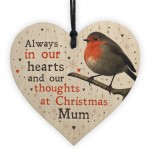 Christmas Robin Memorial Wood Heart Tree Hanging Decoration Mum