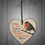 Christmas Robin Memorial Wood Heart Tree Hanging Decoration Mum