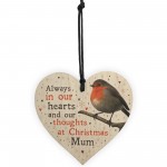 Christmas Robin Memorial Wood Heart Tree Hanging Decoration Mum