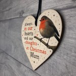 Christmas Robin Memorial Wood Heart Tree Hanging Decoration Mum