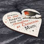 Christmas Robin Memorial Wood Heart Tree Hanging Decoration Mum