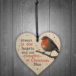 Christmas Robin Memorial Wood Heart Tree Hanging Decoration Nan